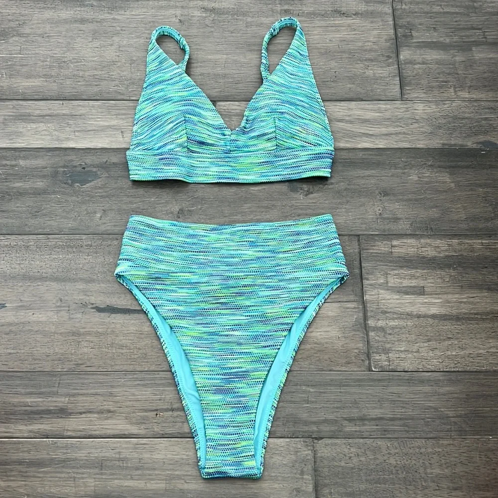 Aerie Space Dye Longline Scoop Bikini Swim Top & High Cut‎ Cheeky Bottom Size XS